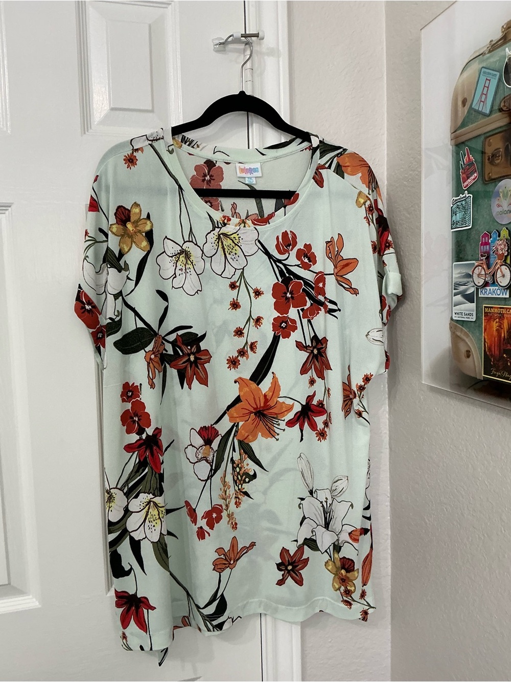 LuLaRoe Mint Floral Short Sleeve Tunic Leah